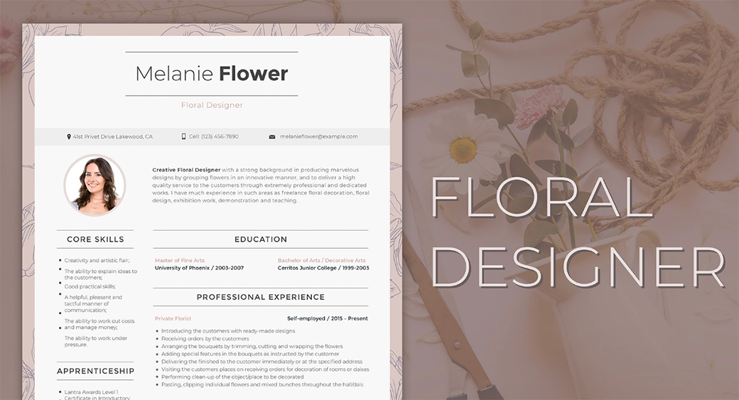 how to make a resume for floral designer on word image