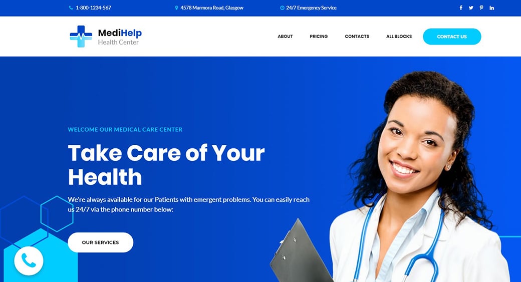 blue medical website design